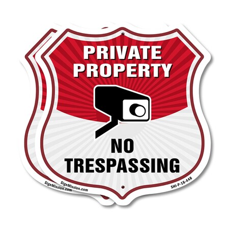 Signmission Private Property Shield Sign No Trespass, 18 inch X 18 inch, Plastic Sign, 2PK SHI-P-2PACK-18-448
