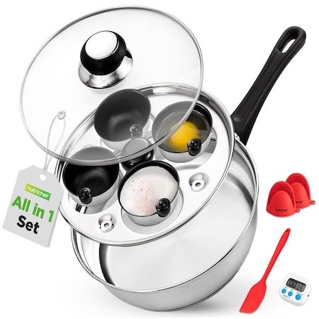 Nutrichef Egg Poacher Pan Set, Silver NCEGG4KT