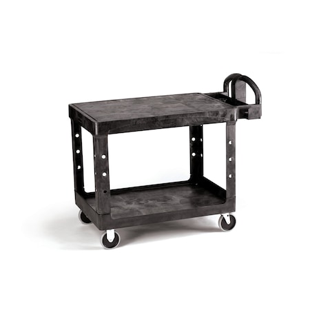 Rubbermaid Commercial Utility Cart with Deep Lipped & Flush Plastic Shelves, Plastic, 500 lb Load Capacity, 2 Shelves FG452500BLA