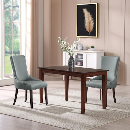 Homeroots Set of Two Tufted Light Gray and Espresso Upholstered Faux Leather Dining Side Chairs 543525