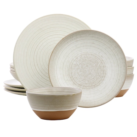 Gibson Elite 12 Piece Dreamweaver Round Earthenware Dinnerware Set in Matte White 135271.12