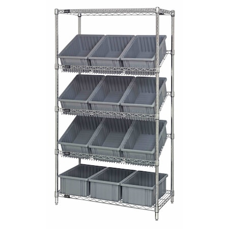 Quantum Storage Systems WIRE SHELVING UNIT W/12 GRAY BINS WRS-5-92060GY