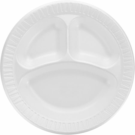 Dart 10CPWQR, 3-Comp Laminated Foam Plates, 10 1/4" Dia., White, 500/Carton 10CPWQR
