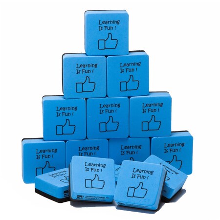 Charles Leonard Whiteboard Erasers, Felt and Foam, Learning is Fun Style, 2 x 2", Blue/Black, 15PK 74549