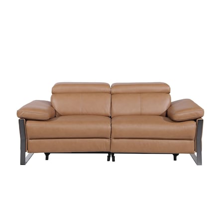Homeroots 77in Chestnut and Black Italian Leather Power Reclining Loveseat 720499