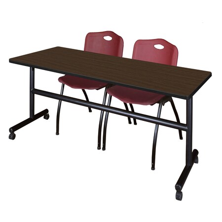 Regency Kobe Flip-Top Training Nesting Table W/ 2 M Stack Chairs, 72 in W, 30 in L, Neo Walnut MKFT7230NW47BY