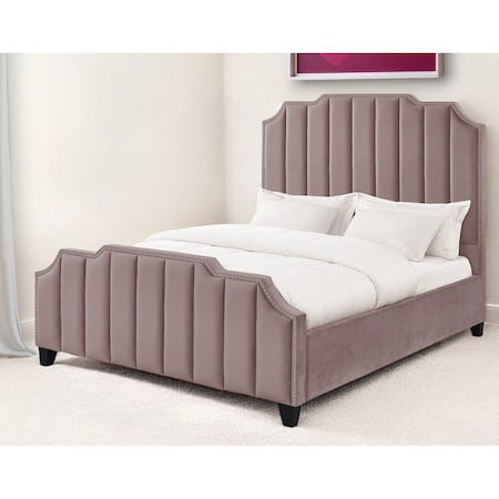 Homeroots Pink Solid Wood King Tufted Upholstered Velvet Bed with Nailhead Trim 544923