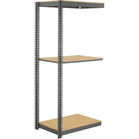 Global Industrial 3 Shelf, Commercial Duty Boltless Shelving, Add On, 48"W x 18"D x 96"H, Wood Deck B3165986
