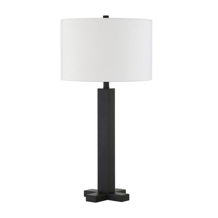 Homeroots 27" Black Metal Table Lamp With White Drum Shade 524426