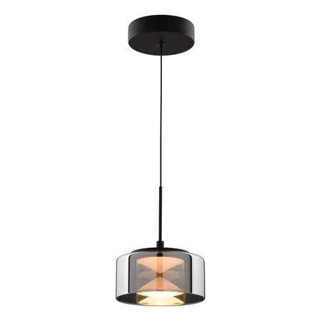 Vaxcel Whitney LED Mini Pendant Light, Textured Black, Smoke Glass Drum, 5.75-In. Wide P0462