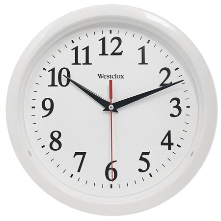 Westclox Clock, 10 in Dia, Round, White Frame, Plastic Clock Face, Analog 461761