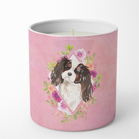 Carolines Treasures 10 oz Tricolor Cavalier Spaniel Pink Flowers Decorative Soy Candle CK4206CDL