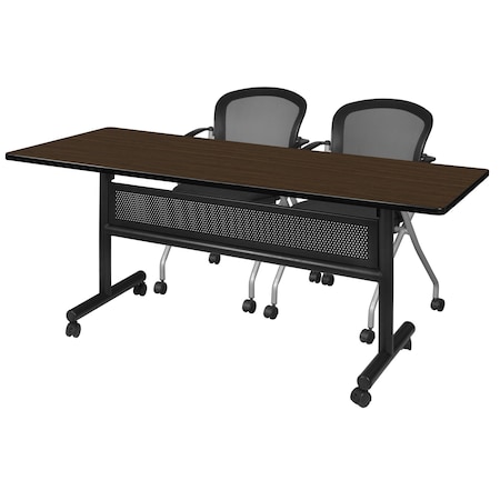 Regency Kobe Flip-Top Privacy Nesting Table W/ 2 Cadence Nest Chairs, 60 in W, 30 in L, Neo Walnut MKFTM6030NW23BK
