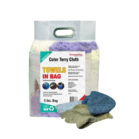 Supremeplus Recycled Color Terry Towel Cleaning Rags, 5 lbs. Bag SP-6373