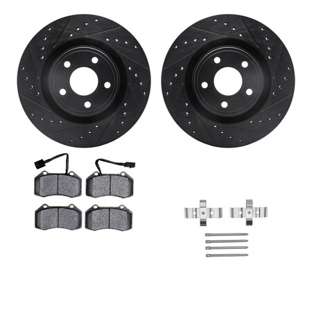 Dynamic Friction Co DFC Rotors-Drilled & Slotted-Black w/ 5000 Advanced Brake Pads Incl Hdw 8512-47207