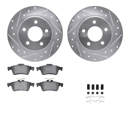 Dynamic Friction Co DFC Rotors-Drilled & Slotted-Silver w/ EURO 5000 Ceramic Brake Pads Incl Hdw 7612-80001