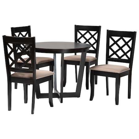 Baxton Studio Selby Modern Sand Fabric and Dark Brown Wood 5-Piece Dining Set 256-9725-10898-ZORO
