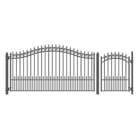 Aleko 14 ft. Prague Style Steel Swing Single Driveway with Pedestrian Gate, Black SET14X4PRAS-UNB