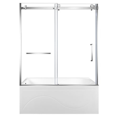 Kingston Brass 60" Acrylic Anti-Skid Alcove Left-Hand Drain Tub with Right Sliding Tub Door, White/Polished Chrome KVTAP603216L1