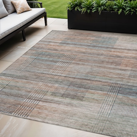 Homeroots 5' X 8' Copper Gray And Blue Striped Washable Indoor Outdoor Area Rug 588053