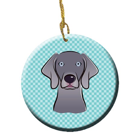 Carolines Treasures Checkerboard Blue Weimaraner Ceramic Ornament- 2.81 In. BB1169CO1