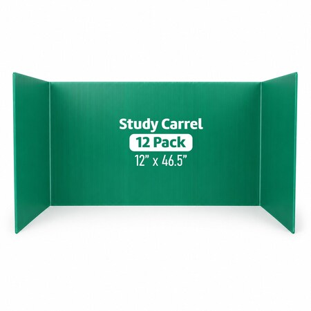 Flipside Green Plastic Study Carrels, 12 in x 46.5 in, 12PK 19473-12