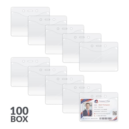 C-Line Products 2-3/8" x 3-3/8" Horizontal Vinyl Heavy Duty ID Badge Holders, 100/BX 88607
