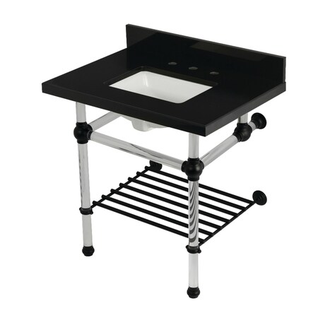 Kingston Brass 30-Inch Black Granite Console Sink with Acrylic Legs and Shelf, 8-Inch, 3-Hole KVPK3030KASQB0