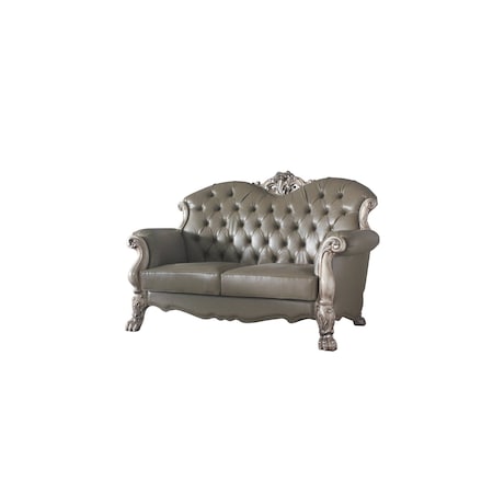 Homeroots 71in Bone Faux Leather Loveseat and Toss Pillows 515710