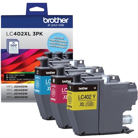 Brother High Yield Cyan, Magenta & Yellow Ink Cartridge, 3PK LC402XL3PKS
