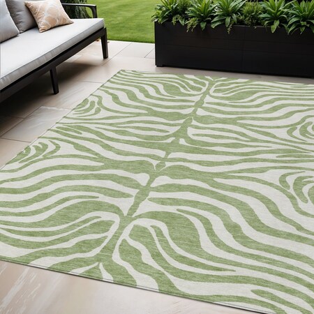 Homeroots 5' X 8' Artichoke Green And Ivory Animal Print Washable Indoor Outdoor Area Rug 600577