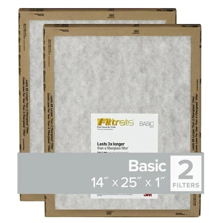Filtrete Air Filter, 25 in L, 14 in W, 2 MERV, For: Air Conditioner, Furnace and HVAC System FPL04-2PK-24