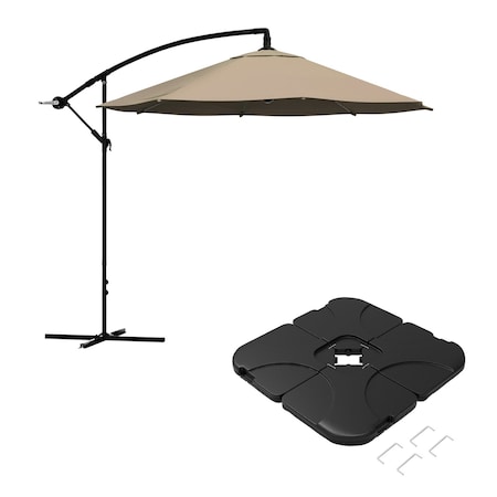 Pure Garden 10 ft Cantilever Patio Umbrella with 220lb Base, Tilt and Khaki Canopy 50-LG1046B