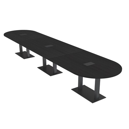 Skutchi Designs Racetrack Conference Table With Power, 48 in W, 216 in L, Black HAR-RAC-48X216-DOU.BK-U999ST19-EBLK