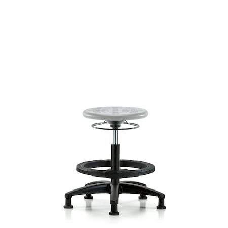 Blue Ridge Ergonomics Poly Stool-Medium Bench Height with Black Foot Ring & Stationary Glides in Gray Poly IPMBSO-RG-BF-RG-GRY