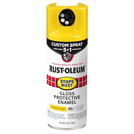 Rust-Oleum Rust Preventative Spray Paint, Sunburst Yellow, Gloss, Solvent, 12 Oz 376898