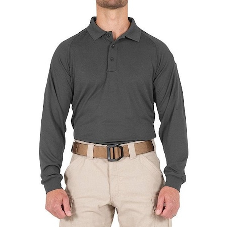 First Tactical PERFORMANCE POLO LONG SLEEVE, 100% Polyester, Button, 1 Pocket(s), Asphalt, 2XL 111503