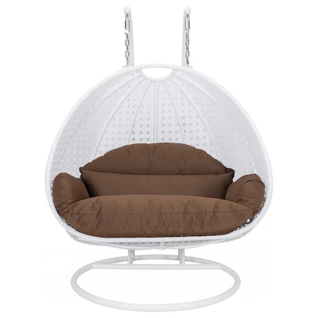 Leisuremod White Wicker Hanging 2 person Egg Swing Chair, Brown ESCW-57BR