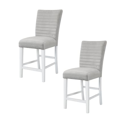 Homeroots Set of Two 25" Gray and White Velvet and Solid Wood Counter Height Bar Chairs, 2PK 573453