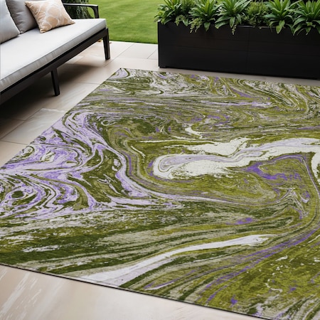 Homeroots 5' X 8' Olive Green Purple And Beige Abstract Washable Indoor Outdoor Area Rug 602648