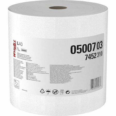 Wypall WypAll PowerClean L40 Extra Absorbent Towels (05007), Jumbo Roll, Limited Use Towels, White 05007