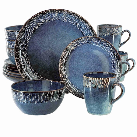 Meritage Jasper 16 Piece Round Stoneware Dinnerware Set in Blue with Reactive Glaze 119794.16