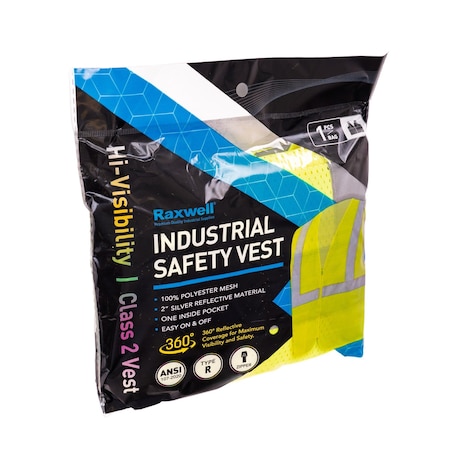 Raxwell Safety Vest, Class 2 Standard Hi-Vis, 1 Pocket & Zipper Closure, Mesh Poly, X-Small RSB1101XS