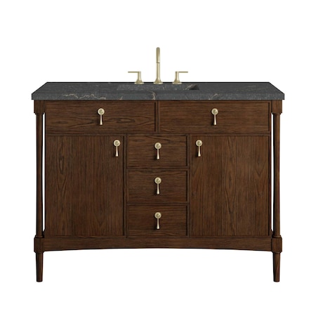 James Martin Vanities Kinnsden 48" Sgl Vanity, Sable Oak w/ 3 CM Parisien Bleu Silestone Top w/FreePower Wireless Charger D680-V48-SBK-FPBL