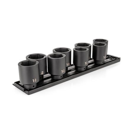 Tekton 1/2 Inch Drive Deep 6-Point Impact Socket Set with Rails and Tray, 8-Piece 1-9/16-2 in. SID92107