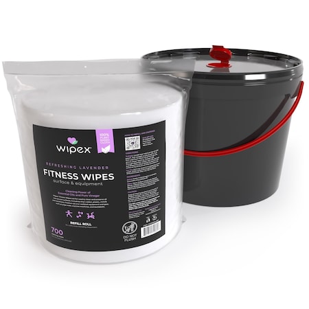 Wipex Plant-Based Lavender Fitness Wipes 700ct Bundle, 1 Refill Roll + XL 11-Liter Bucket, 700 Wipes WX72081LARP-1-Kit-11LB