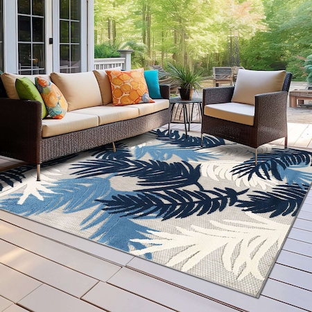 World Rug Gallery Vicenza Tropical Floral Indoor/Outdoor Area Rug 6 ft 6 in x 6 ft 6 in Square Navy 8011NAVY6SQ