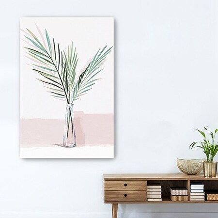 Homeroots Pretty Green Foliage Pink Unframed Print Wall Art 398975