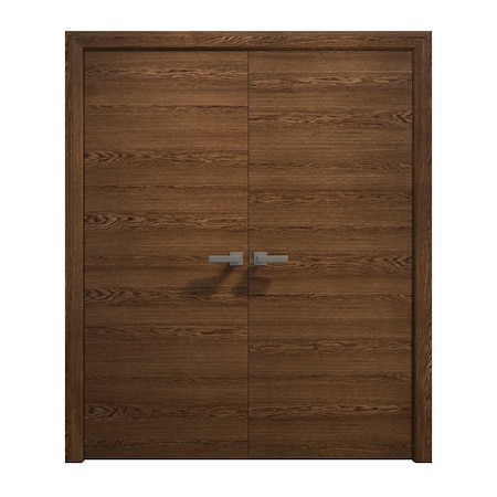 Sartodoors Interior Solid French Double Doors 84 x 84 inches, Ego 5000 Cognac Oak Veneer, Wood Interior Solid EGO5000DD-DKO-8484