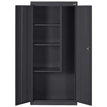 Sandusky Lee Janitorial Storage Cabinet, 66 in H, 30 in W, 18 in D, Swing, Keyed, Black, 4 Shelves VFC1301866-09